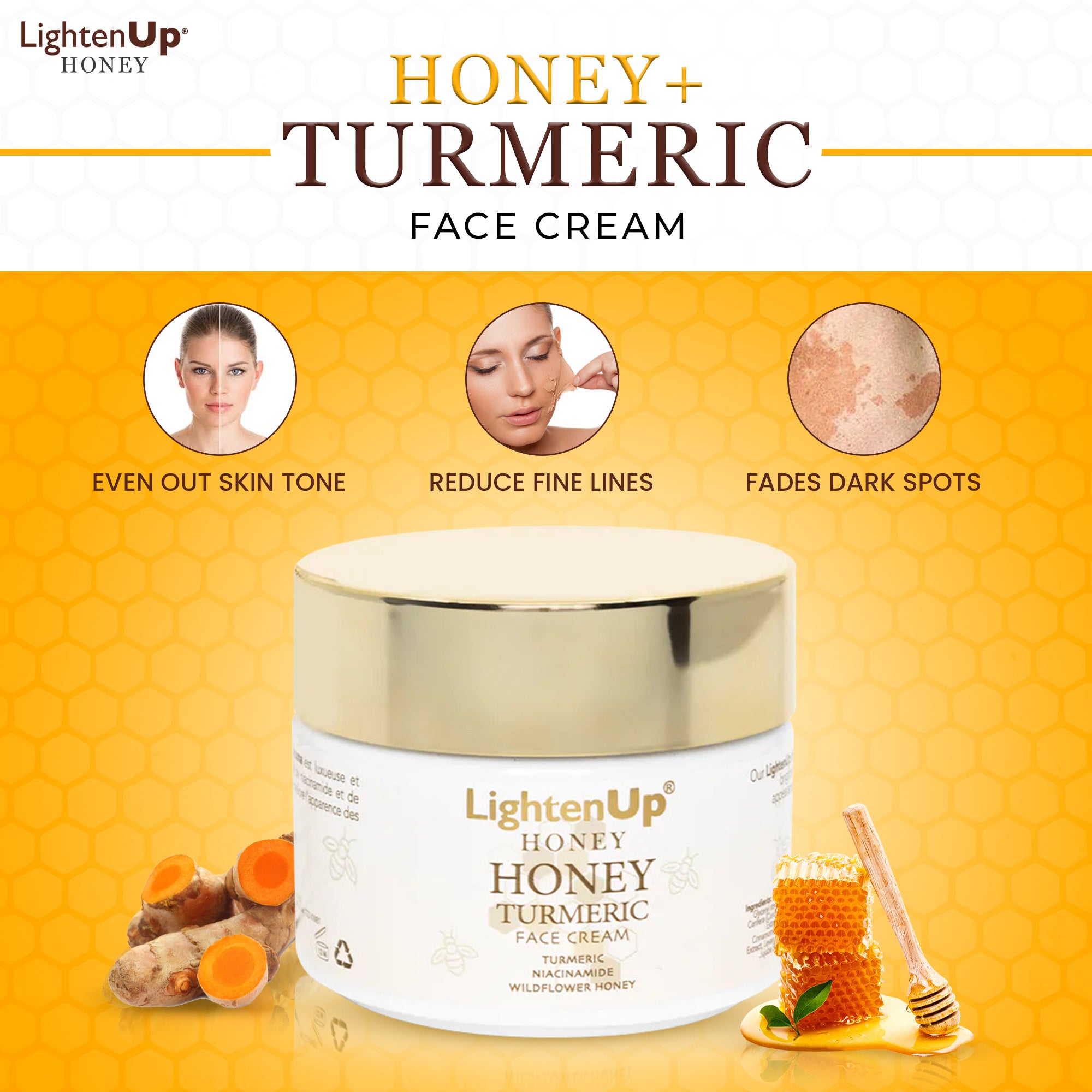 LightenUp Honey Turmeric Brightening Face Cream 100ml / 3.4 fl oz