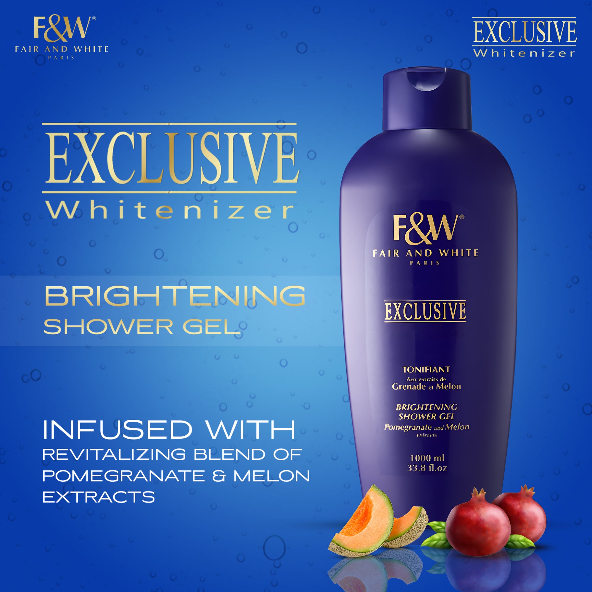 Fair and White Exclusive Shower Gel  Pomegranate and Melon extracts 1000 ml