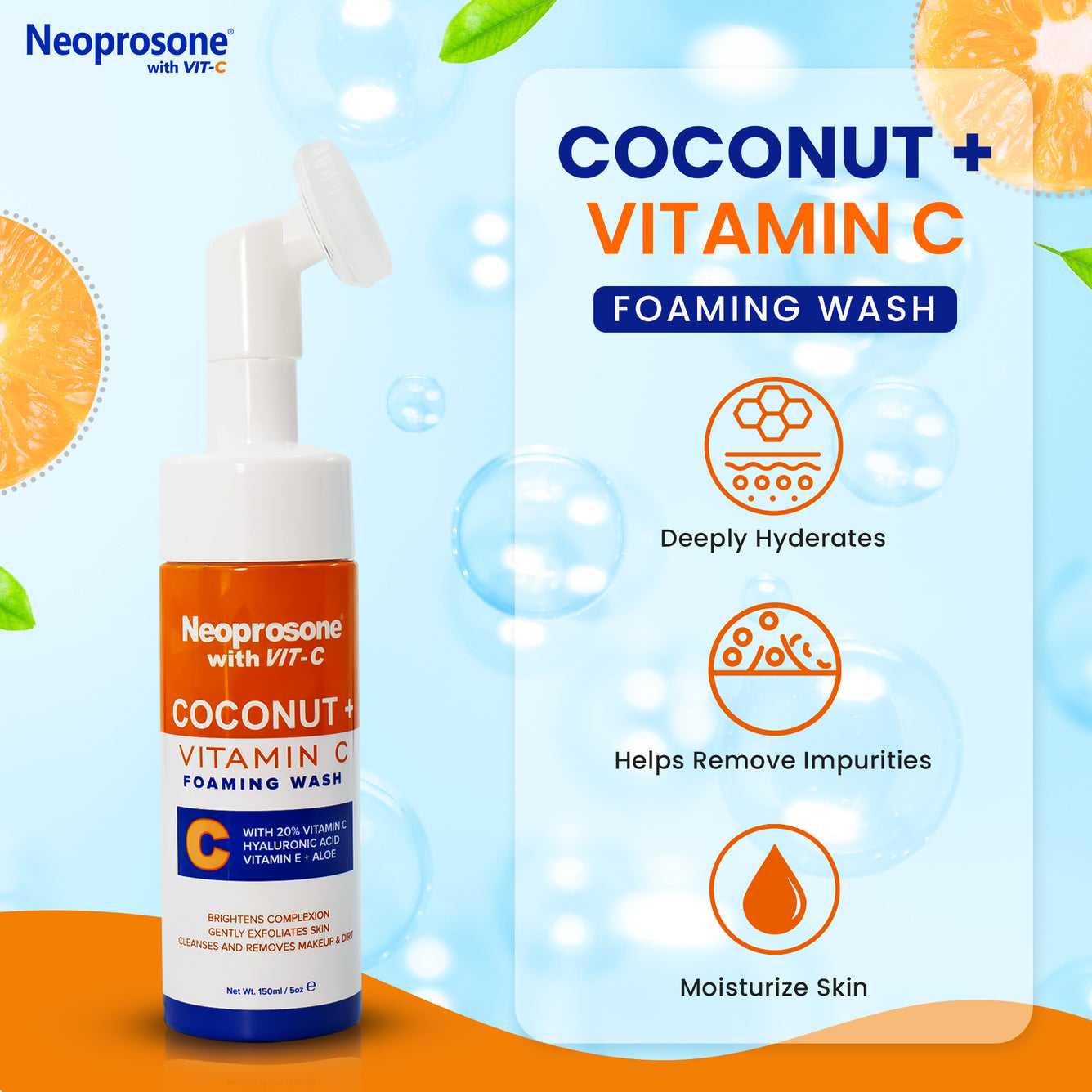 Neoprosone Nettoyant Moussant Noix de Coco & Vit C 150 ml