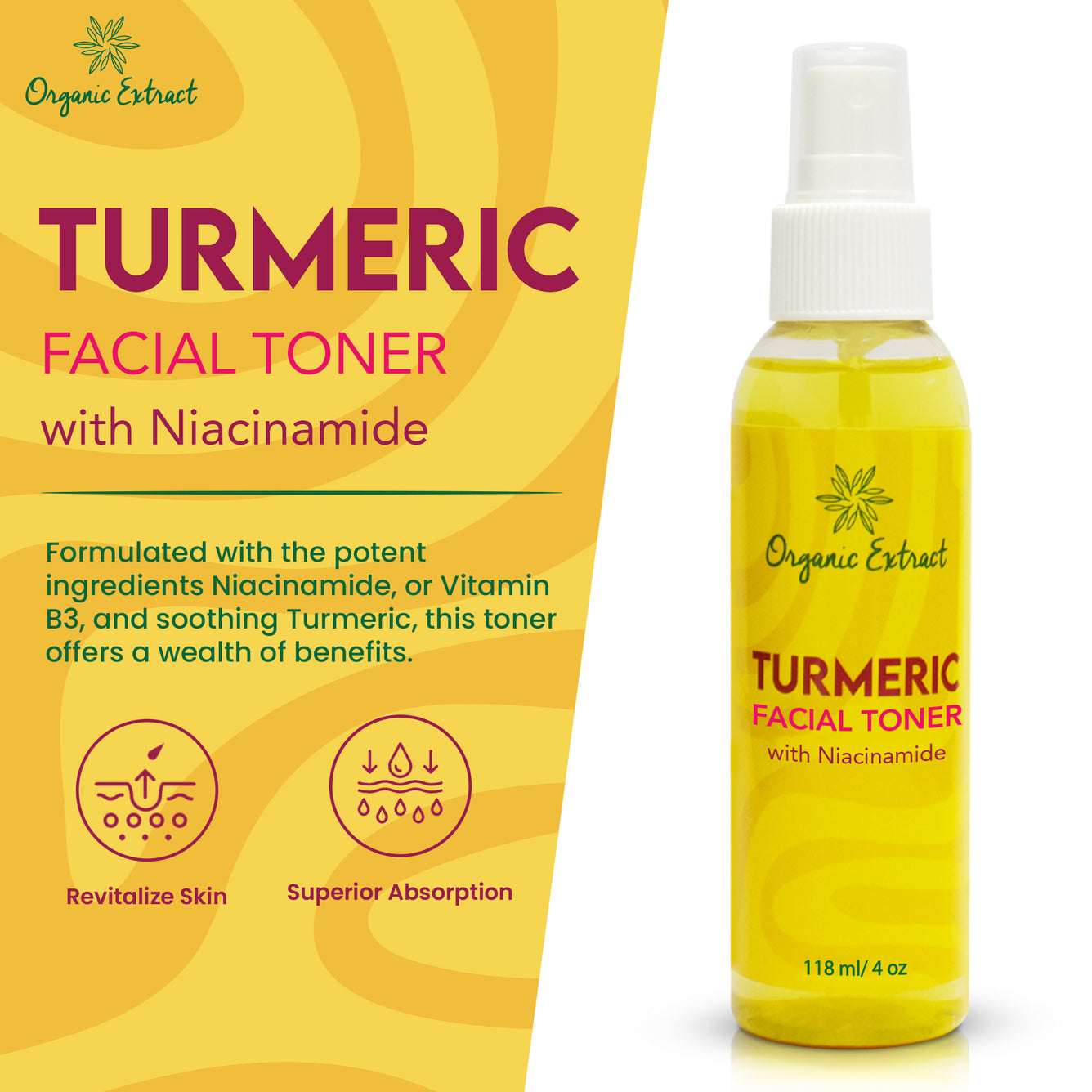 Toner au curcuma à l'extrait biologique 4oz 