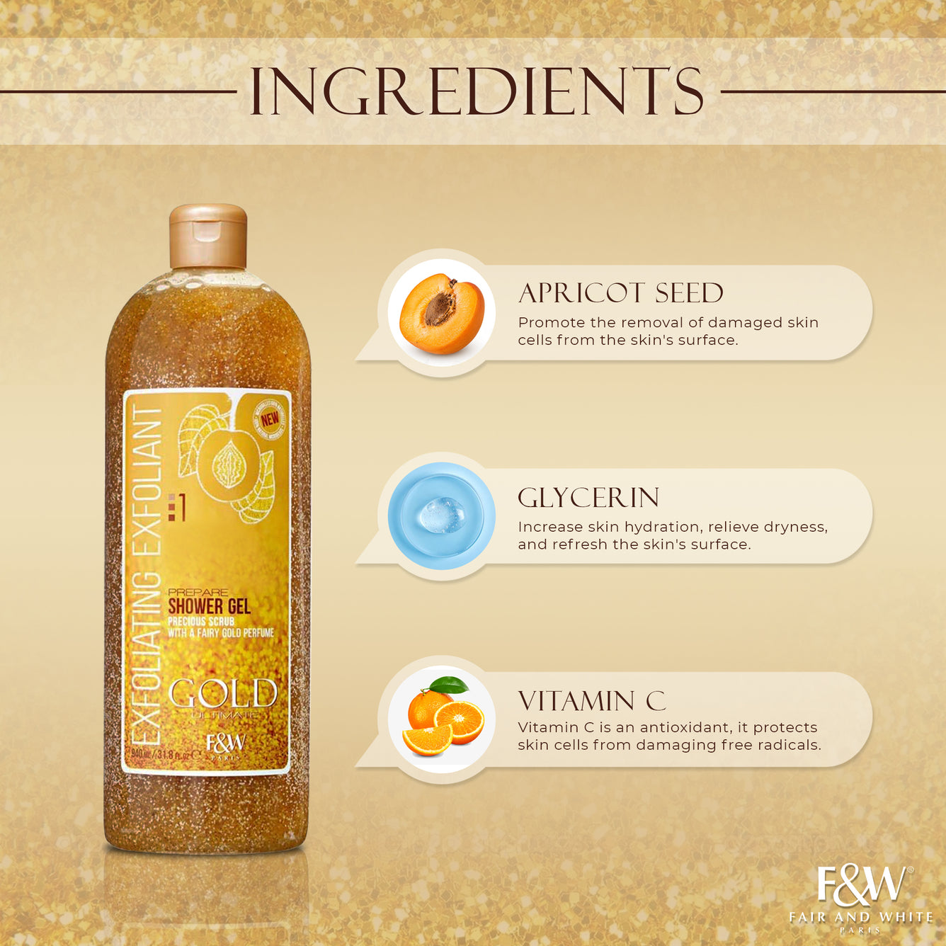 Gold Exfoliating Shower Gel Precious Scrub- 940 ml