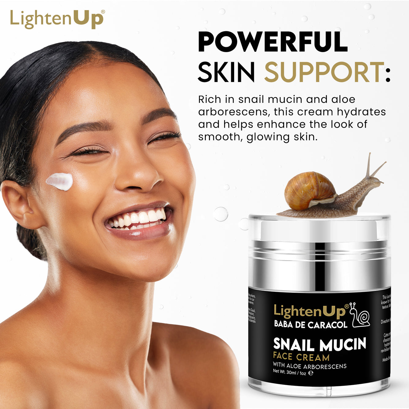 LightenUp Baba De Caracol Snail Mucin Face Cream 30ml / 1 fl oz