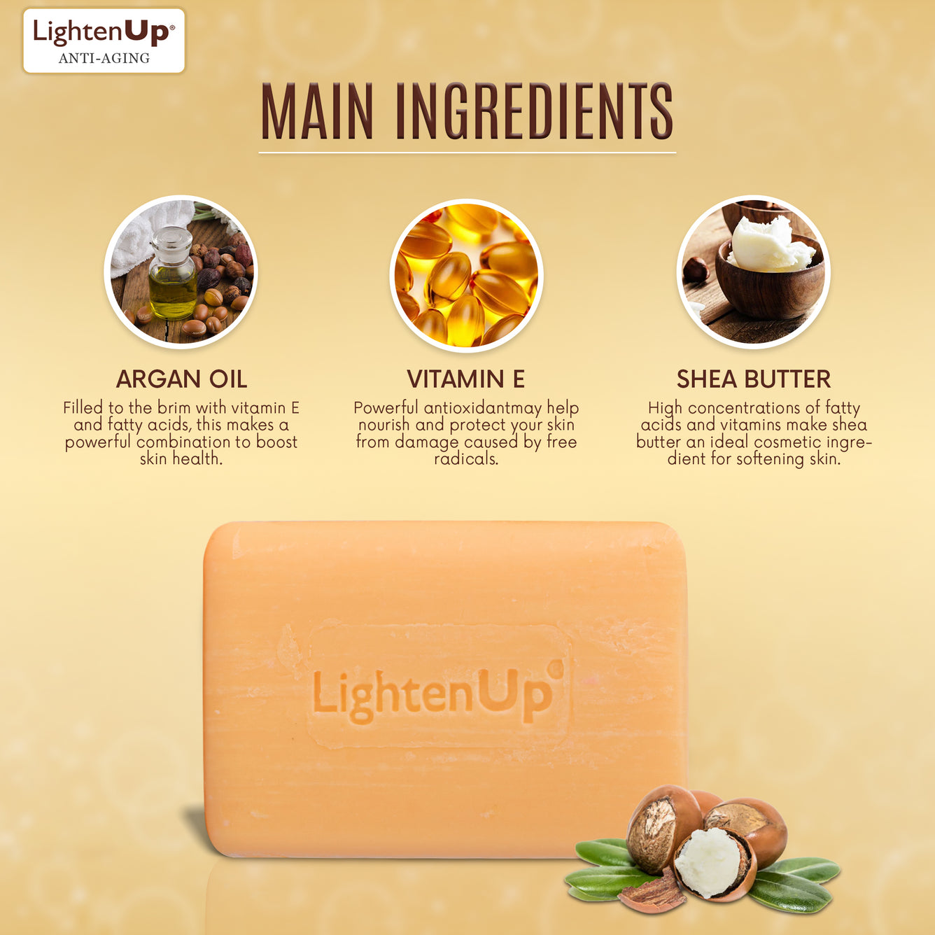 LightenUp GOLD Cleansing Bar Soap 200gr (with Argan Oil)