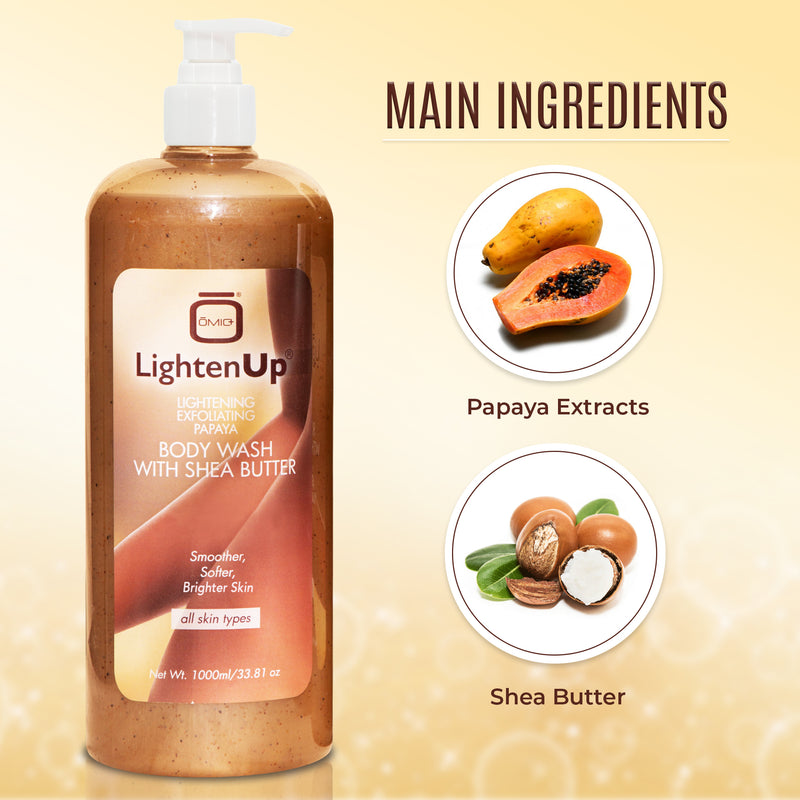 LightenUp PLUS Gel douche exfoliant éclaircissant à la papaye et au beurre de karité 1000 ml 
