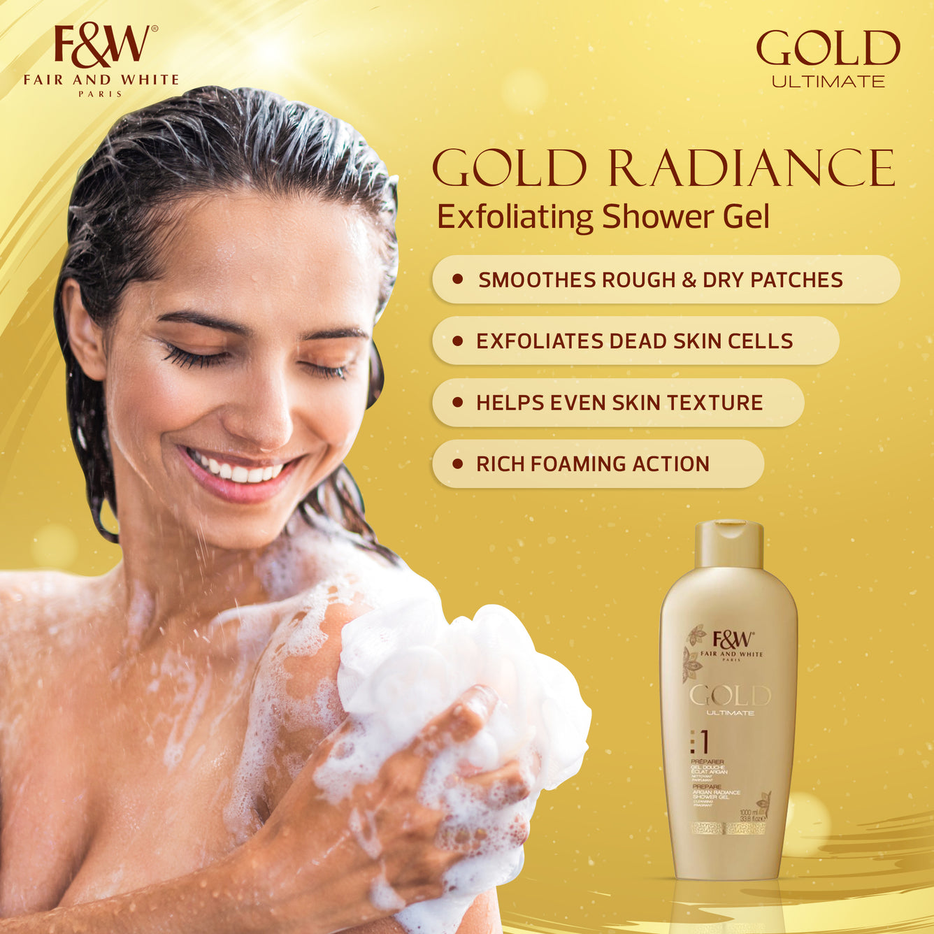 Fair And White Gold Shower Gel with Argan Oil 1000 ml