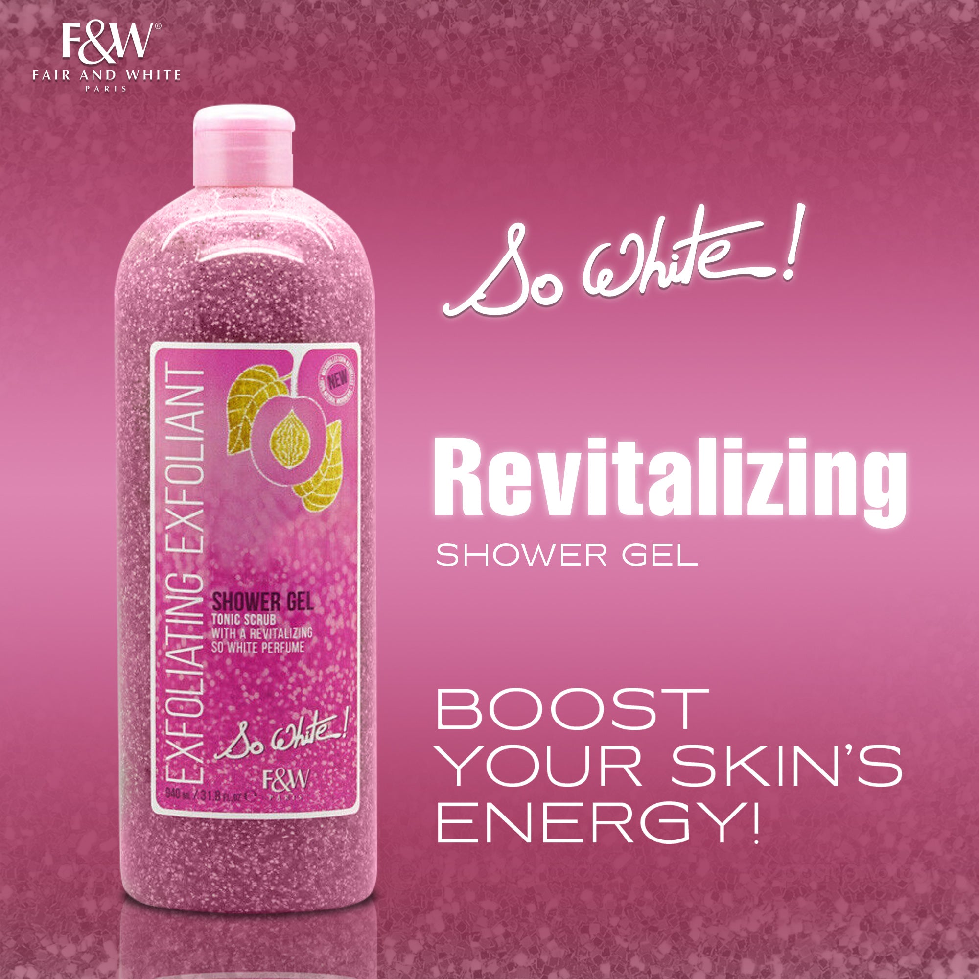 Juste et blanc, si blanc ! Gel Douche Exfoliant Gommage Tonique - 940 ml 