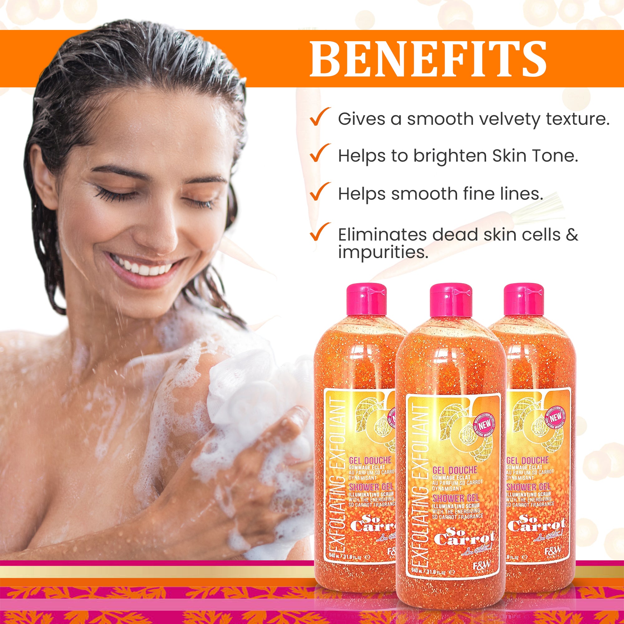 Fair and White So Carrot Gel Douche Exfoliant 940 ml 