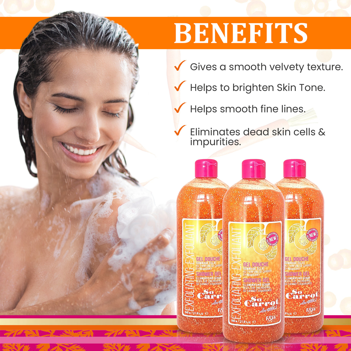 Fair and White So Carrot Gel Douche Exfoliant 940 ml 