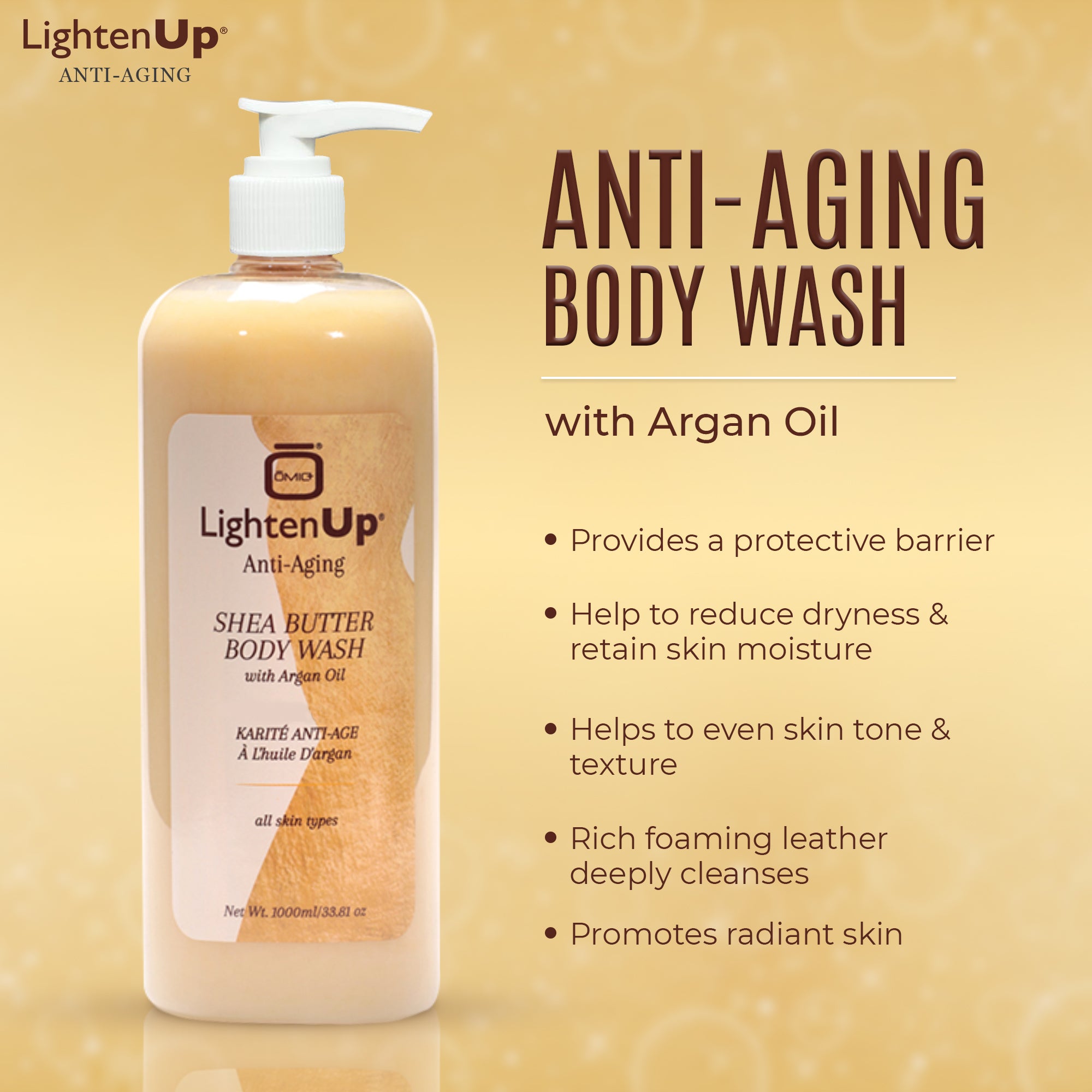 LightenUp Anti-Aging Shea Butter Body Wash With Argan Oil 1000ml / 33.8 fl oz