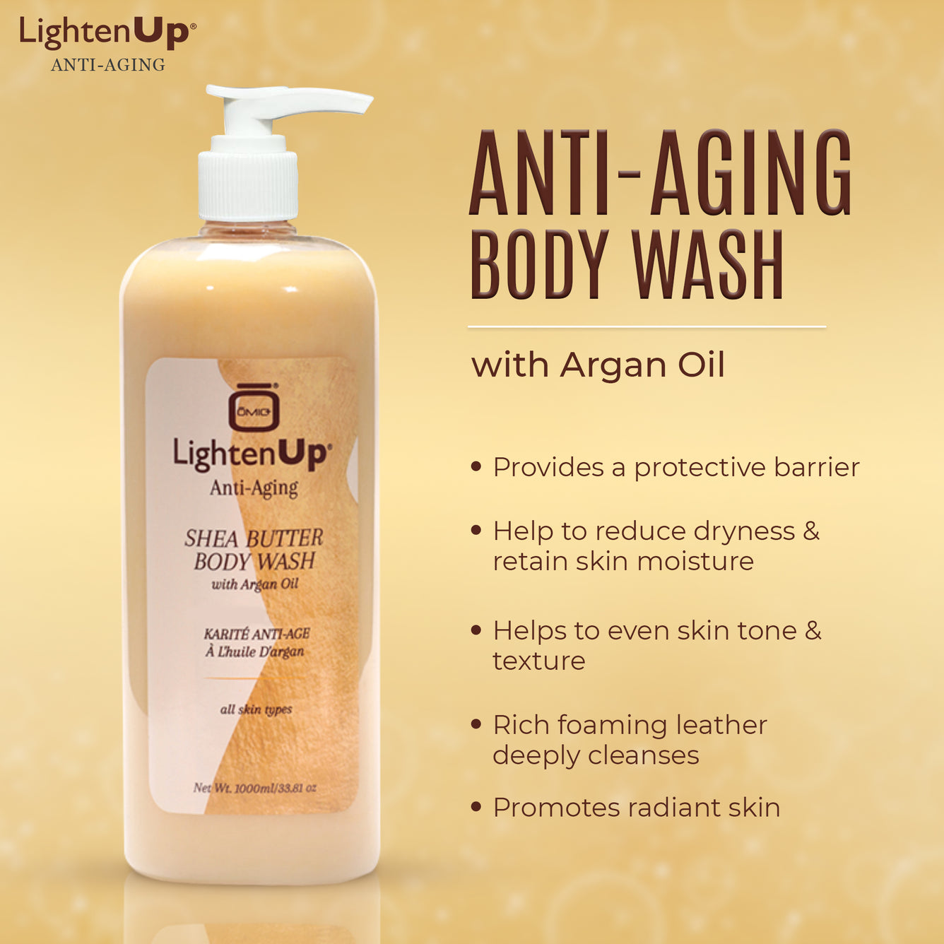 LightenUp Anti-Aging Shea Butter Body Wash With Argan Oil 1000ml / 33.8 fl oz