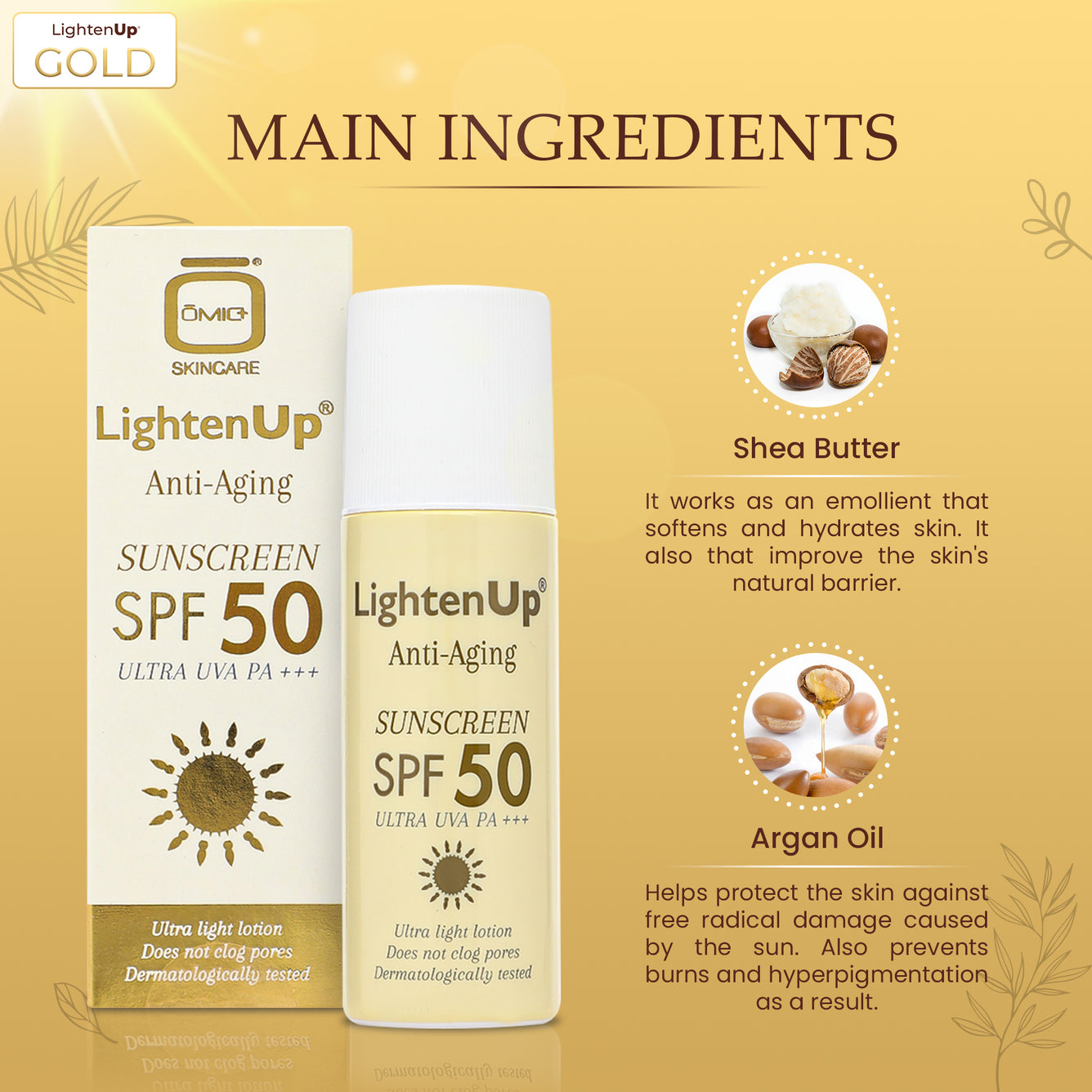 LightenUp GOLD Crème Solaire Anti-Âge SPF 50+ 90 ml