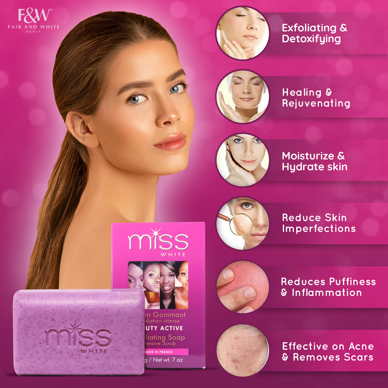 Savon Exfoliant Fair and White Miss White Beauty 200gr 