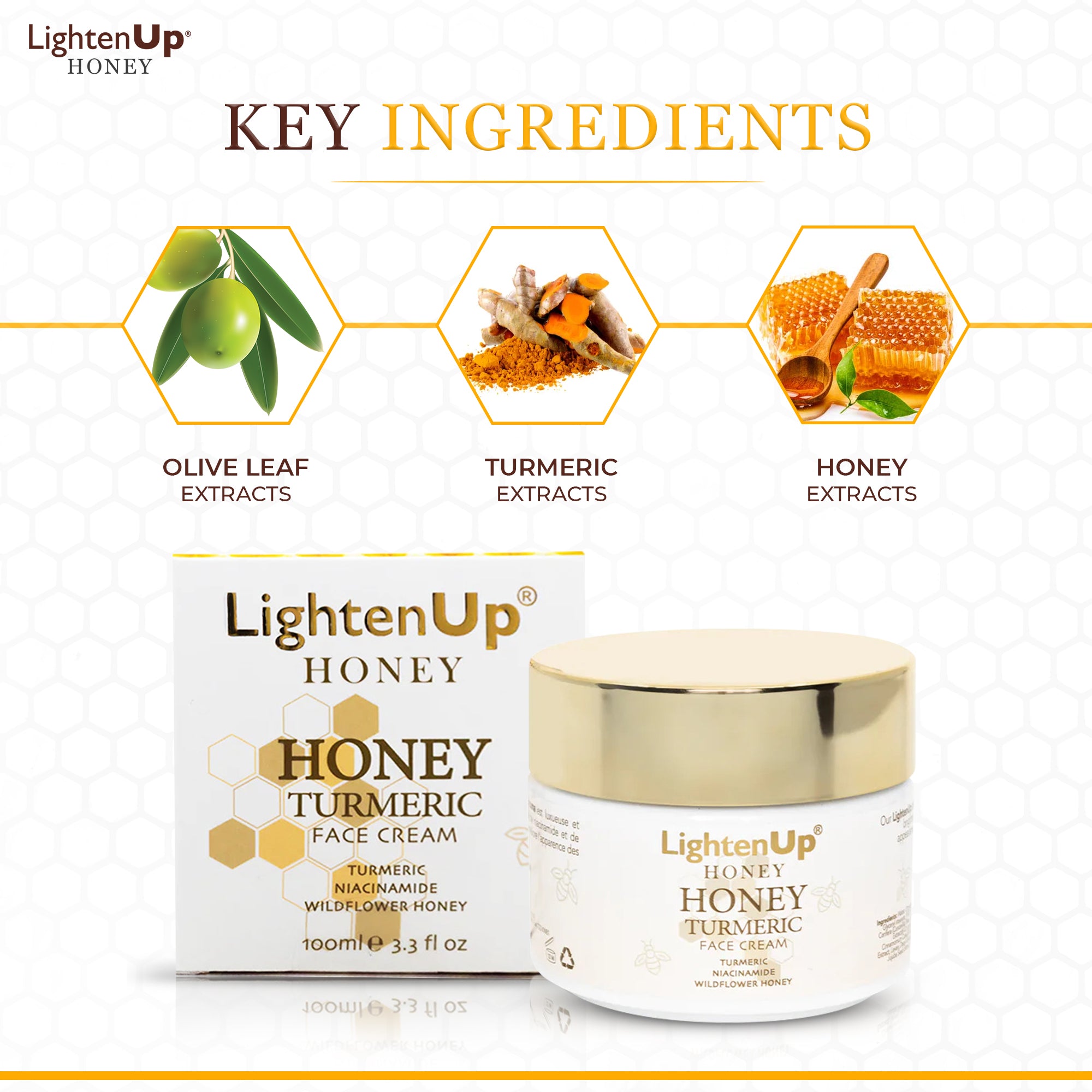 LightenUp Honey Turmeric Brightening Face Cream 100ml / 3.4 fl oz