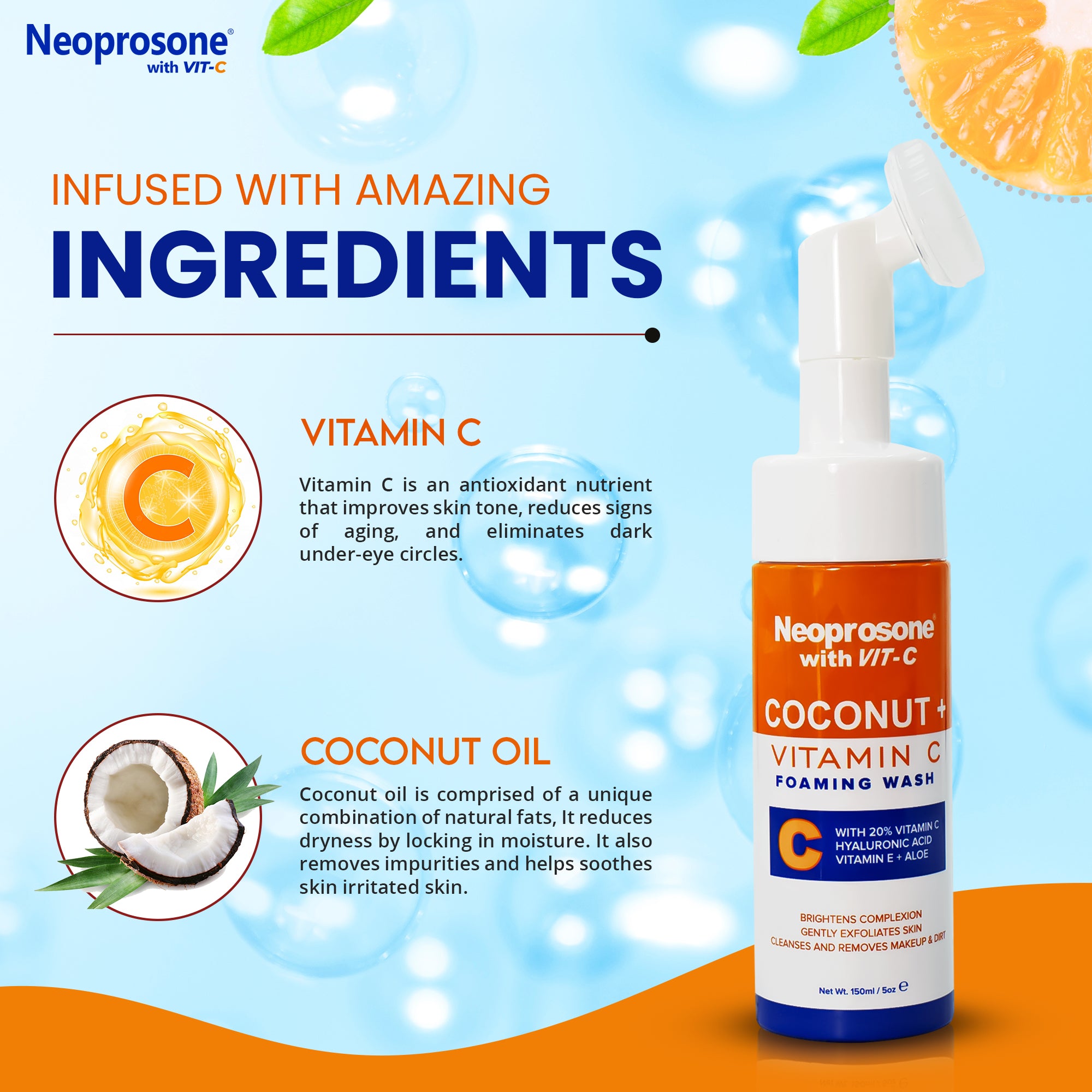 Neoprosone Nettoyant Moussant Noix de Coco & Vit C 150 ml