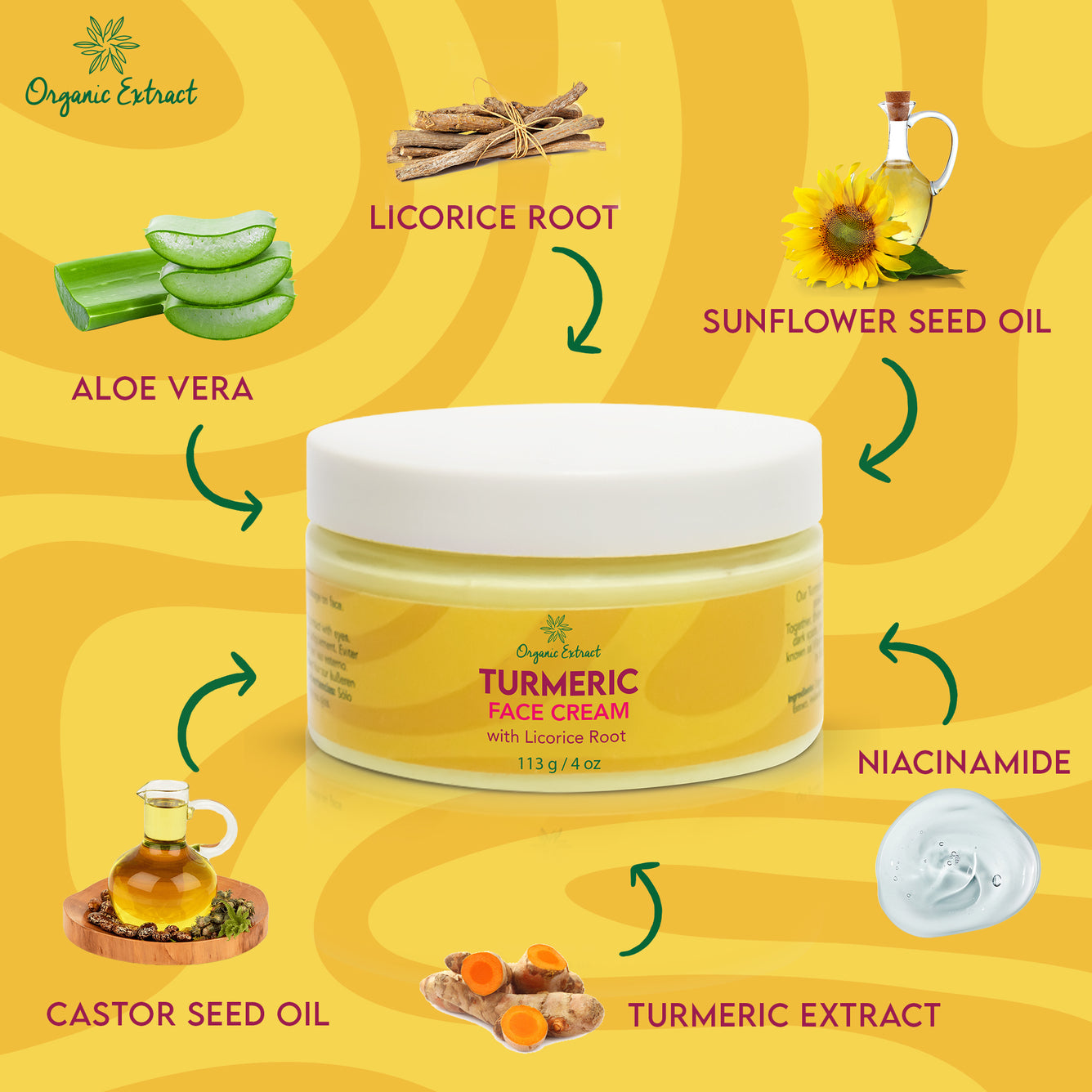Organic Extract Turmeric Face Cream Jar 4oz