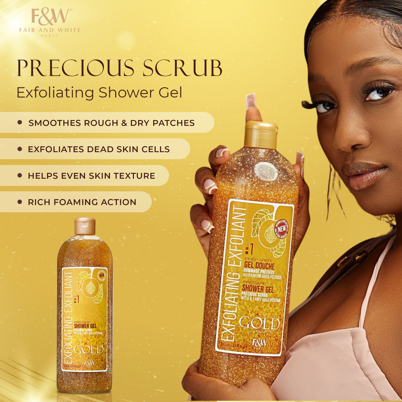 Fair And White Gold Exfoliating Shower Gel Precious Scrub- 940 ml