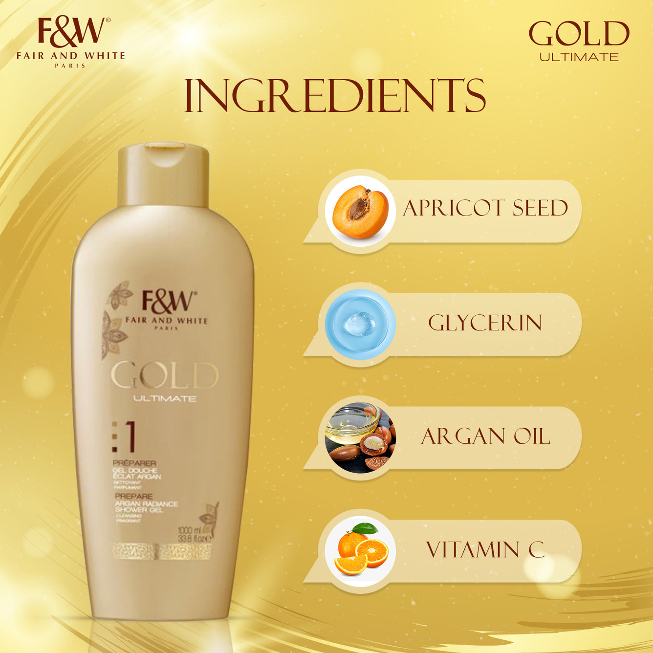 Fair And White Gold Shower Gel with Argan Oil 1000 ml