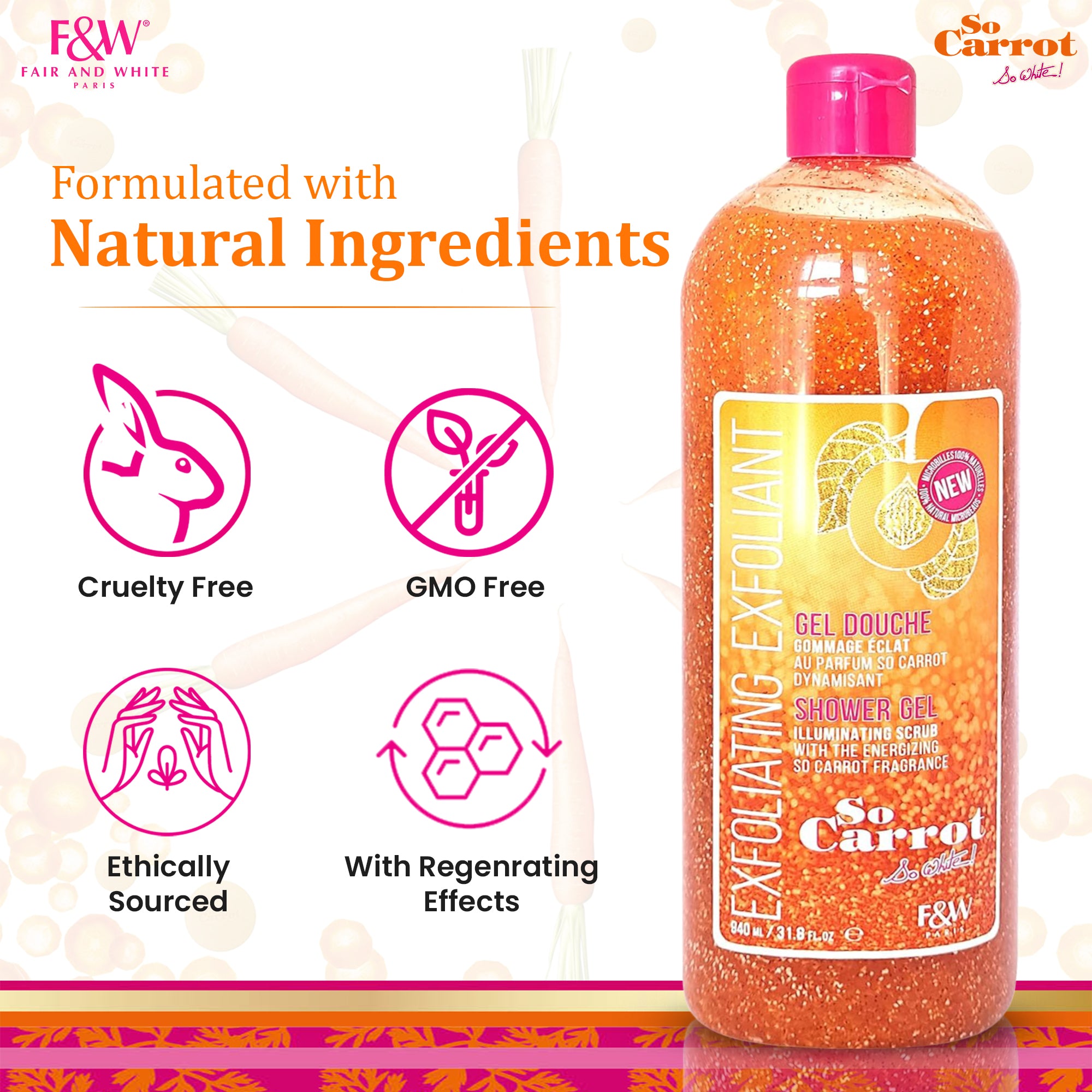 Fair and White So Carrot Gel Douche Exfoliant 940 ml 