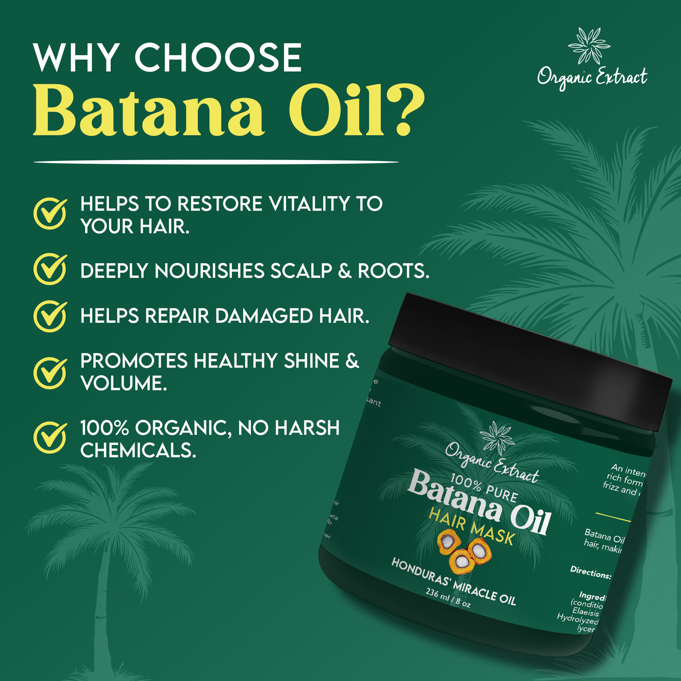 Organic Extract Batana Hair Mask (Deep Conditioner) 8 oz/236ml