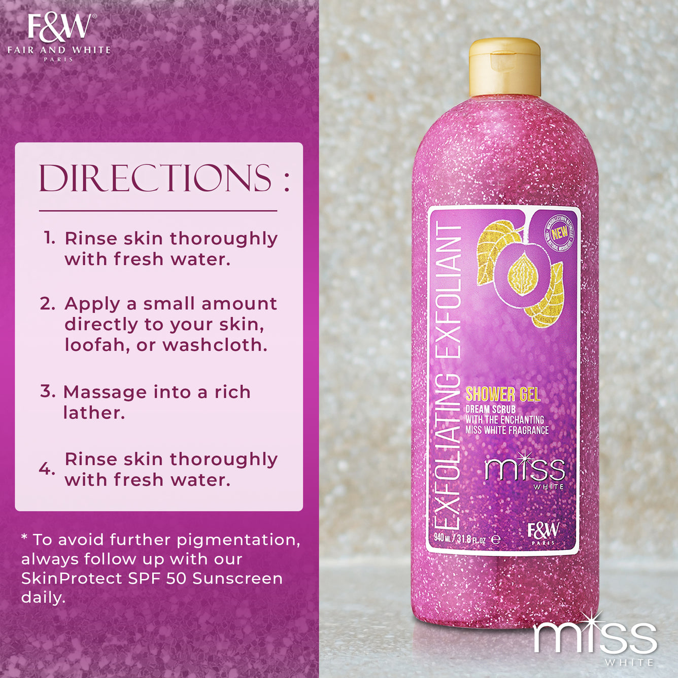 Miss White Exfoliating Shower Gel 940ml