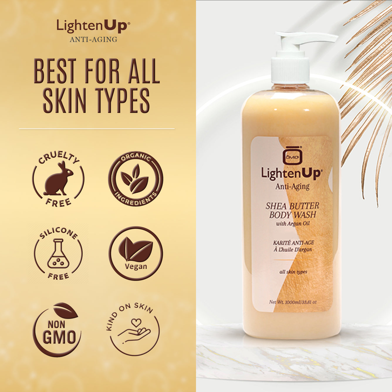 LightenUp Anti-Aging Shea Butter Body Wash With Argan Oil 1000ml / 33.8 fl oz