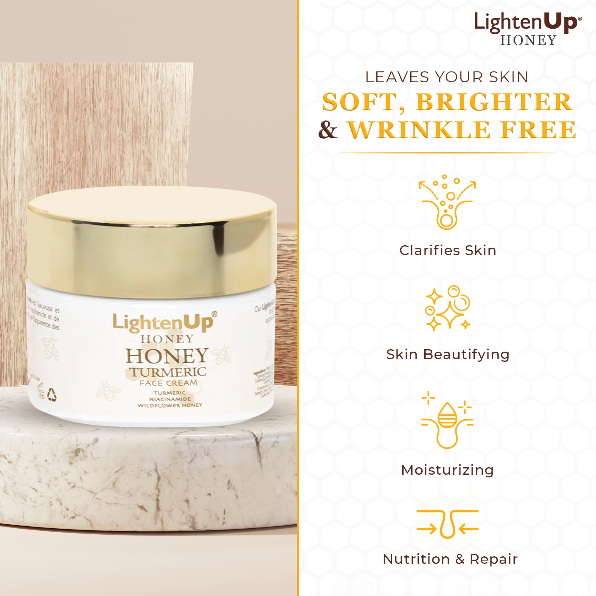 LightenUp Honey Turmeric Brightening Face Cream 100ml / 3.4 fl oz