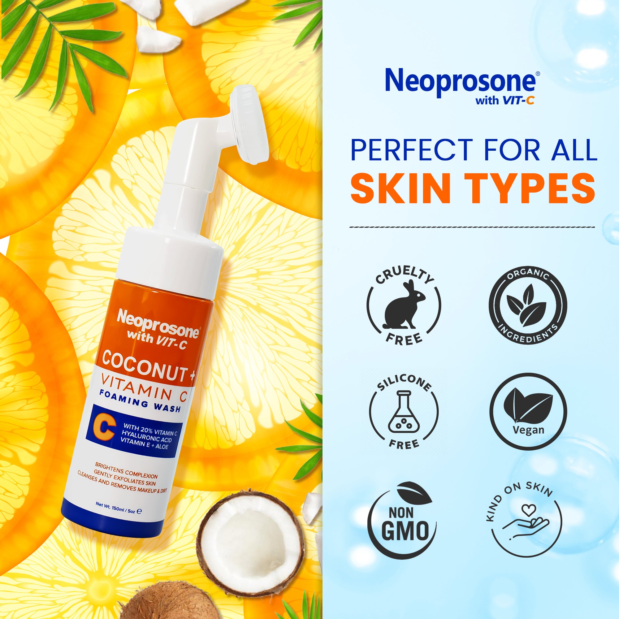 Neoprosone Nettoyant Moussant Noix de Coco & Vit C 150 ml