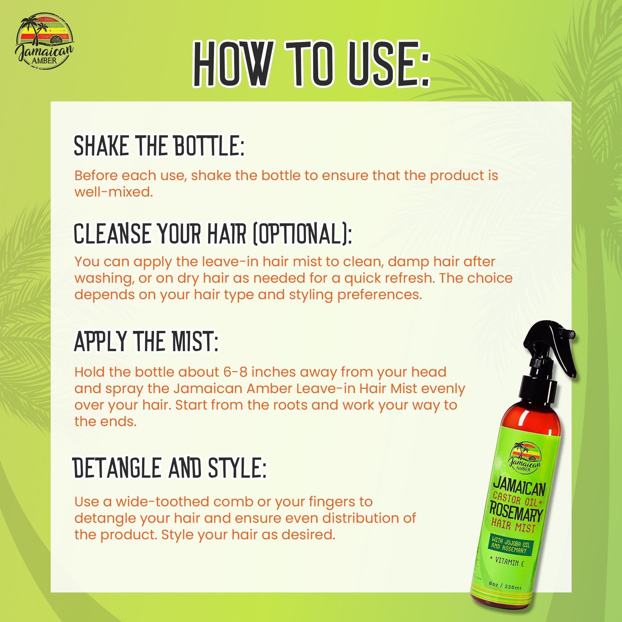 Ambre jamaïcain sans rinçage pour cheveux 8oz