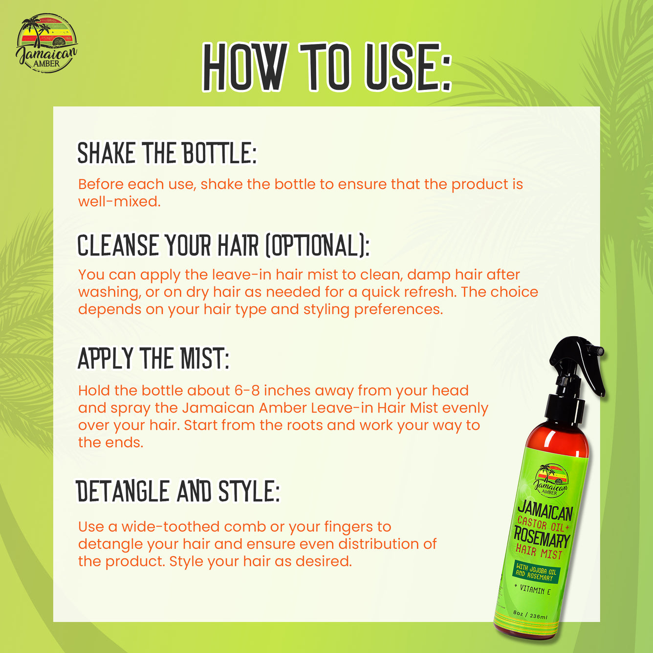 Ambre jamaïcain sans rinçage pour cheveux 8oz
