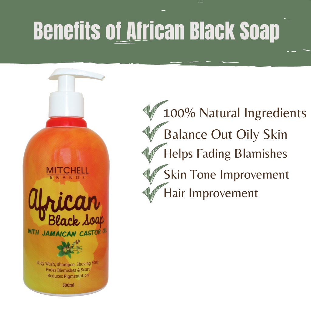 Savon noir liquide africain à l'huile de ricin jamaïcaine 500 ml 