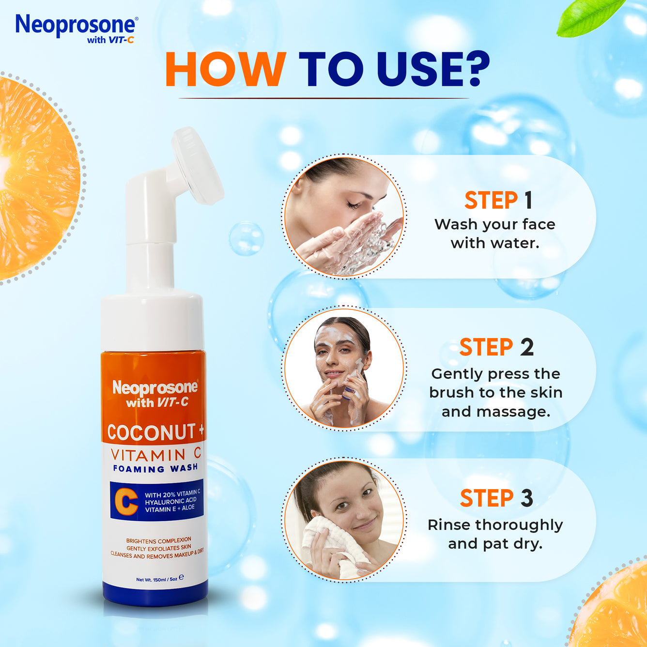 Neoprosone Nettoyant Moussant Noix de Coco & Vit C 150 ml