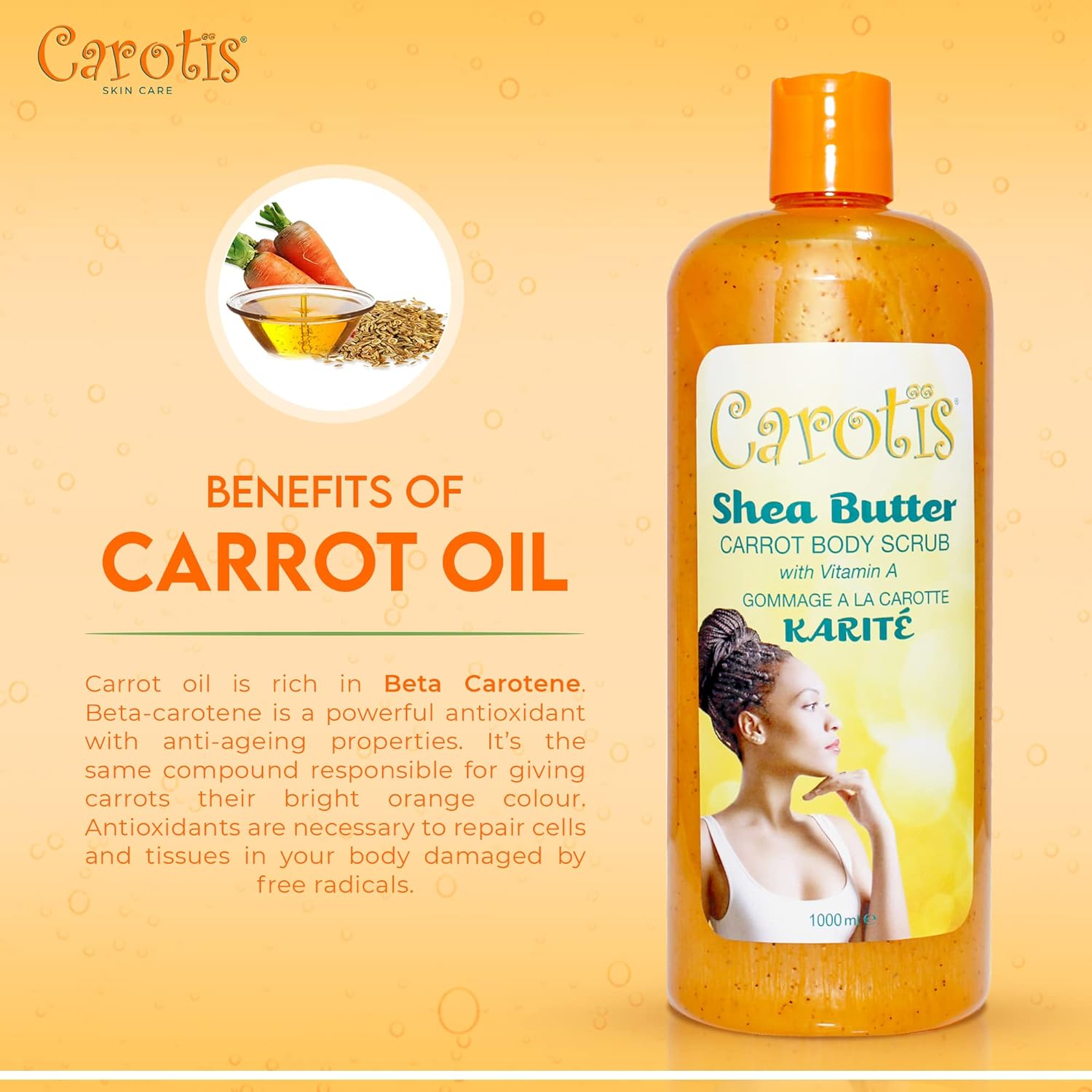Carotis Gel douche au beurre de karité et à la carotte avec vitamine A 1000 ml 