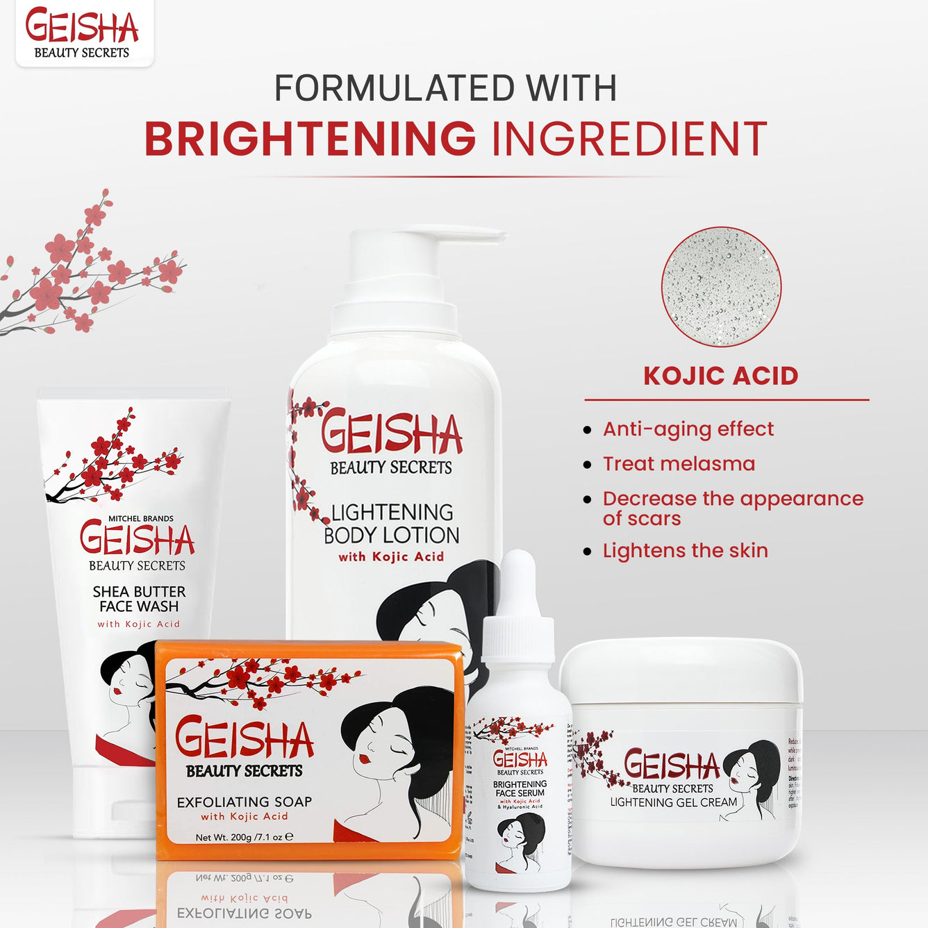 Geisha Beauty Secret Bundle Mitchell Brands - Mitchell Brands - Skin Lightening, Skin Brightening, Fade Dark Spots, Shea Butter, Hair Growth Products