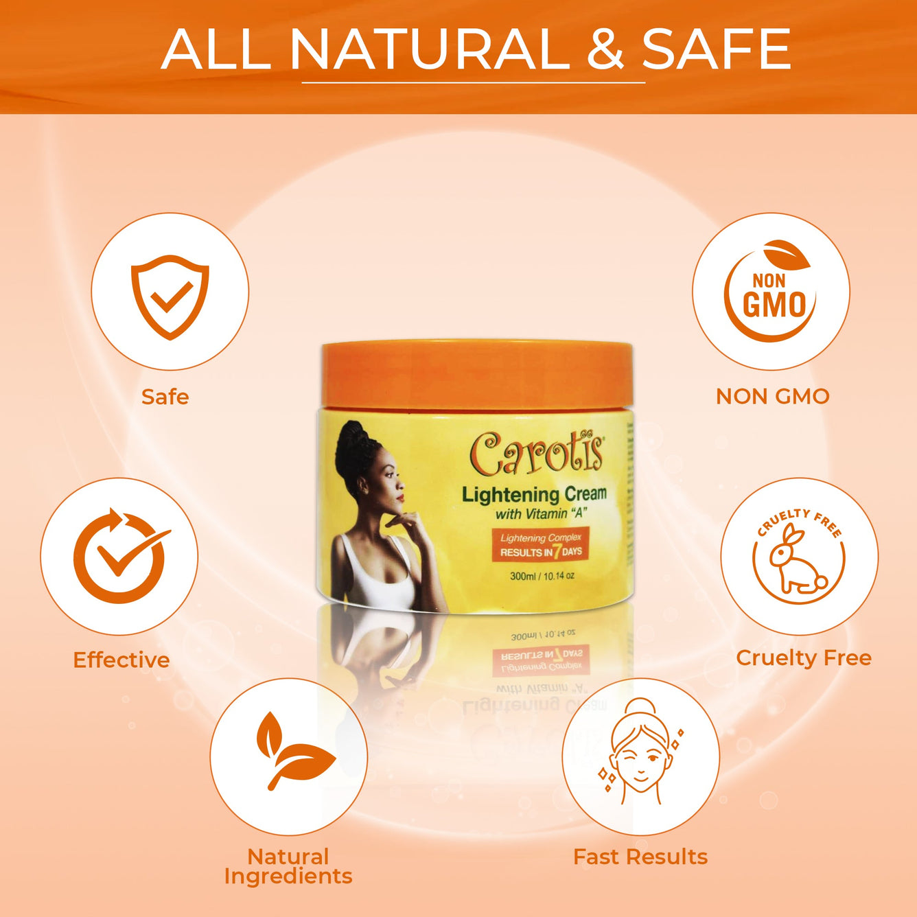 Carotis 7 Day Lightening Cream with Vitamin A (Jar) - 300ml / 10.14 fl oz Carotis - Mitchell Brands - Skin Lightening, Skin Brightening, Fade Dark Spots, Shea Butter, Hair Growth Products